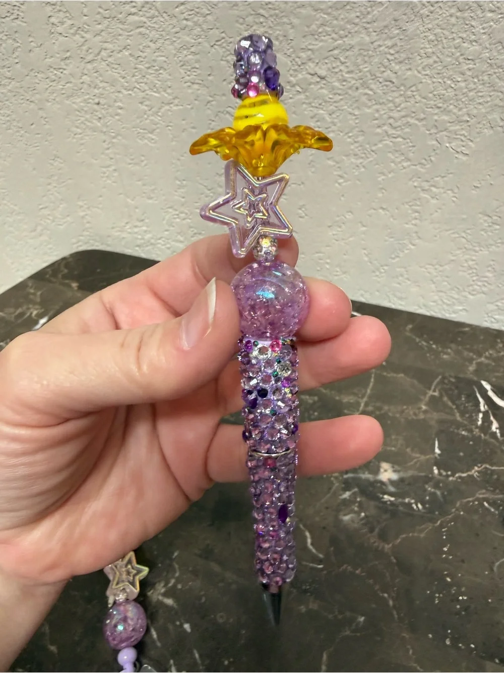 Purple Front Desk Staff Rhinestone Beaded Pen and Matching Badge Reel Handmade